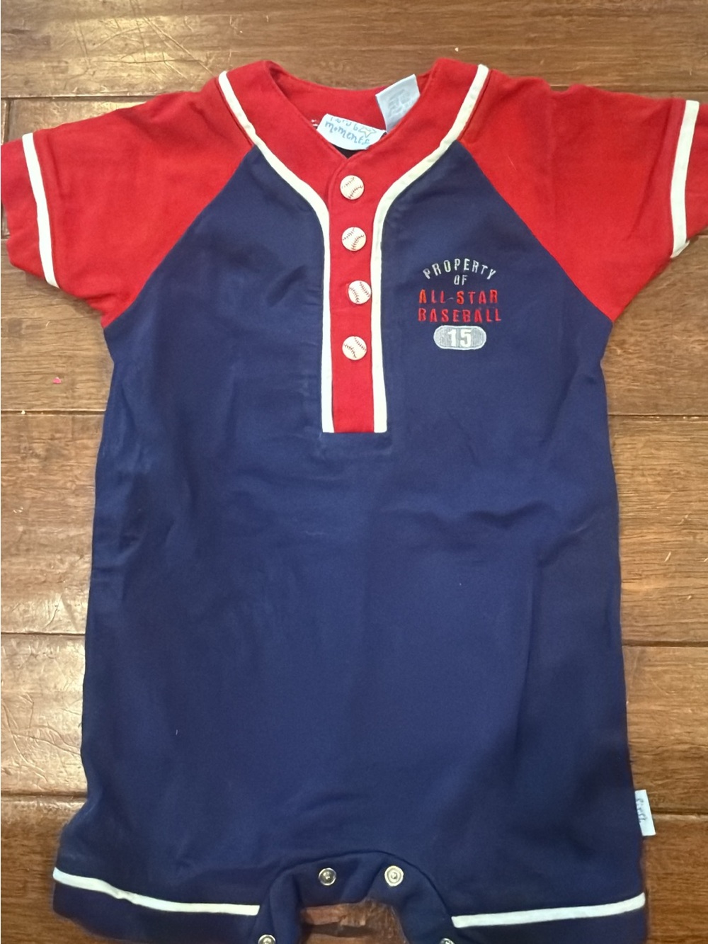 Vintage Kids Navy and Red 'All-Star Baseball' Henley Romper